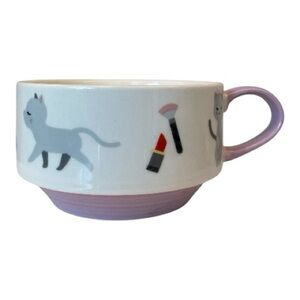 Charming Genki Cat Mug with Purple Handle and base
